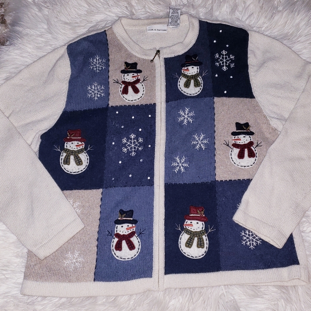 Croft & Barrow Snowman Patchwork Sweater - Cream, Blue, Tan